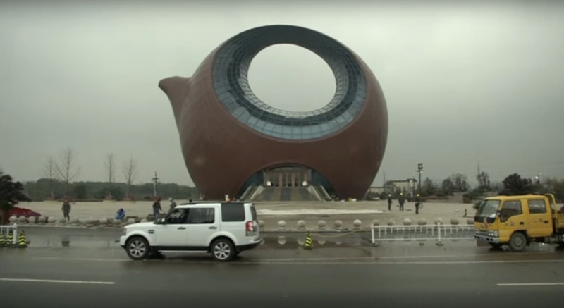 This teapot-shaped office building is 10 stories high and opened last year. Image: ODN YouTube